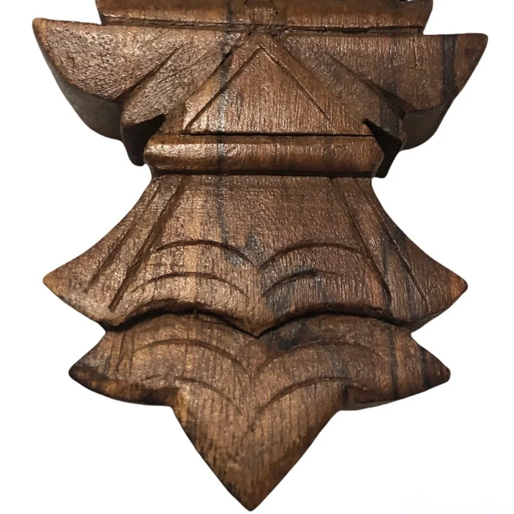 Vintage Rustic Solid Hand Carved Wood Wall Hanging With Hook 14.75”X6.5”